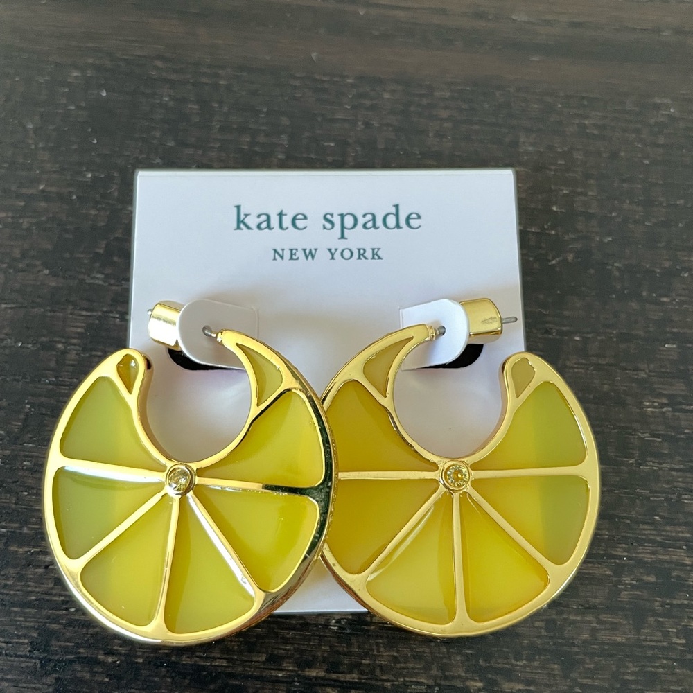 Kate Spade New York Tutti-Fruity Lemon Hoops Earrings NWOT
